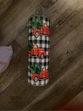 Red Truck Buffalo Plaid Travel Tumbler